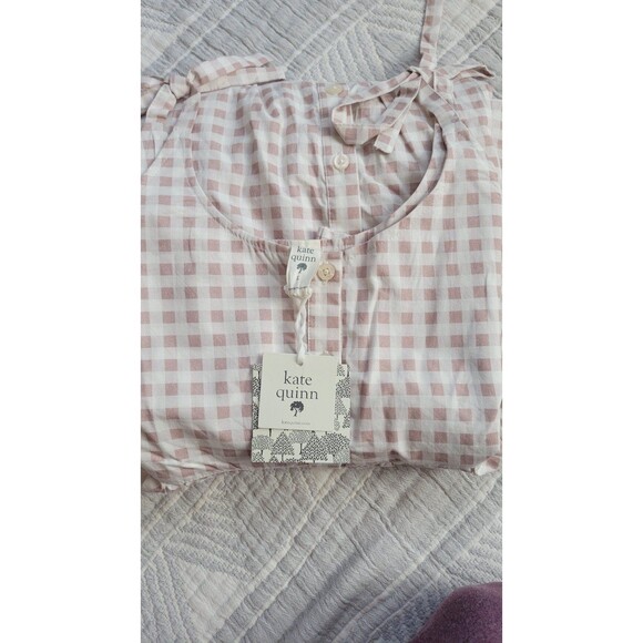 Kate quinn womens spaghetti tie button prairie dress rose gingham L nib - Picture 3 of 6